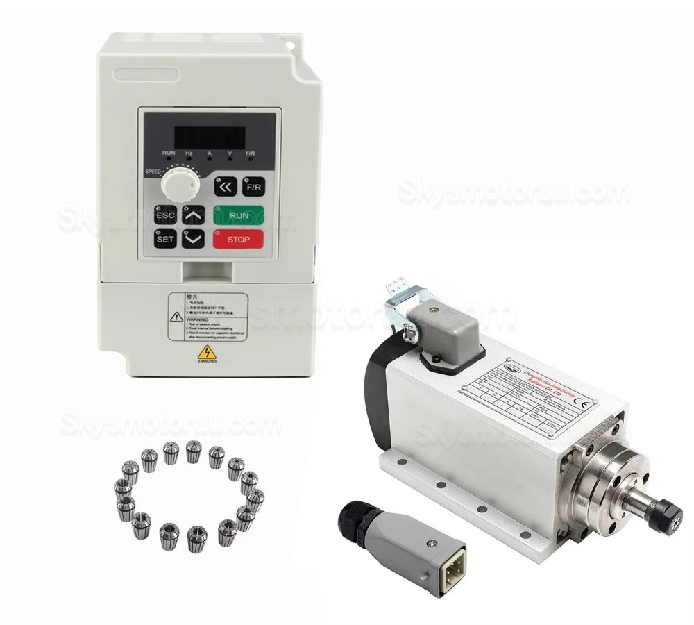 800W VFD Spindle Kit GDZ80X73-0.8 + H100-0.75 Indc. Air Cooled Spindle Motor + Variable Frequency Drive + 13Pcs ER11 Collet